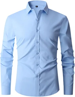 Men's Solid Dress Shirt Long Sleeve Wrinkle Free Button Down Stretch Business Meetings Top Slim Fit Work Casual Shirt
