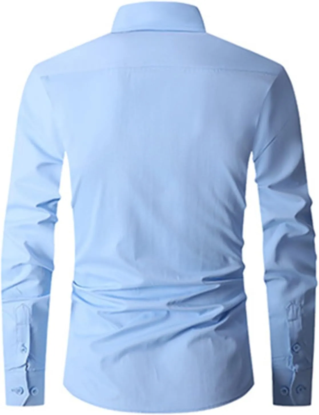 Men's Solid Dress Shirt Long Sleeve Wrinkle Free Button Down Stretch Business Meetings Top Slim Fit Work Casual Shirt