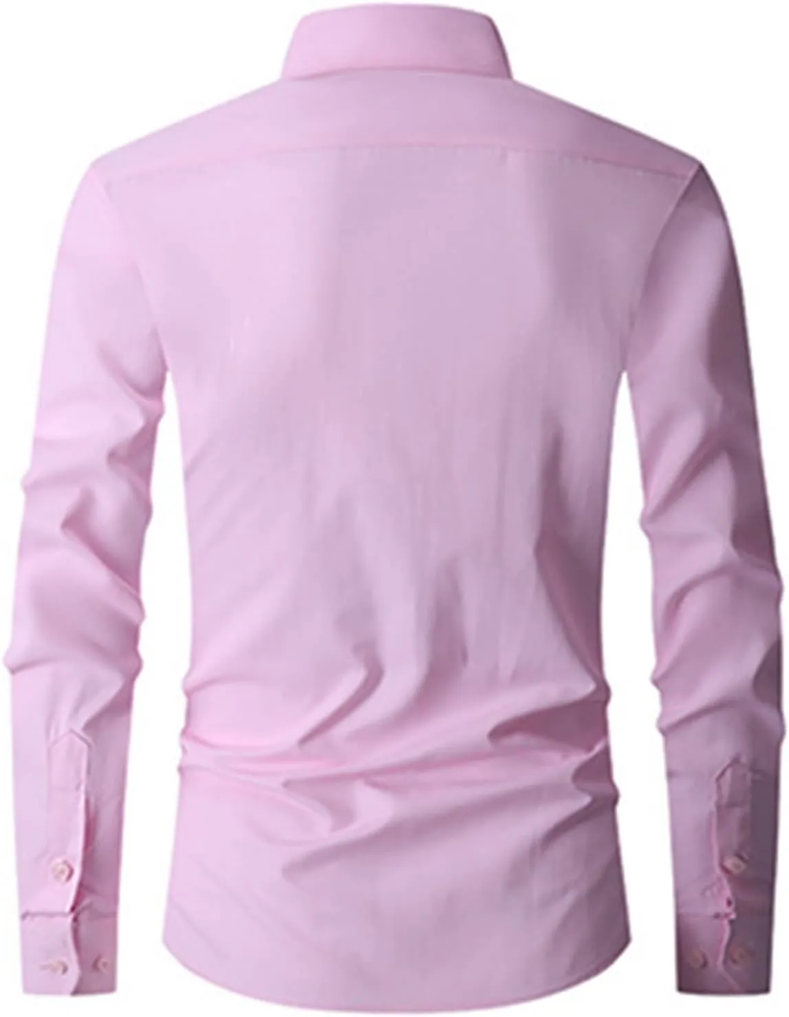 Men's Solid Dress Shirt Long Sleeve Wrinkle Free Button Down Stretch Business Meetings Top Slim Fit Work Casual Shirt