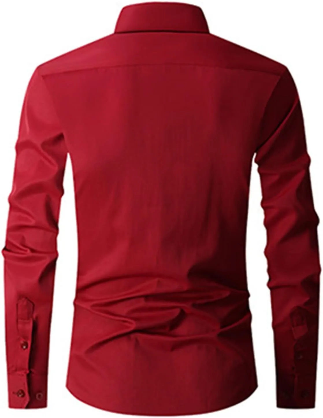 Men's Solid Dress Shirt Long Sleeve Wrinkle Free Button Down Stretch Business Meetings Top Slim Fit Work Casual Shirt