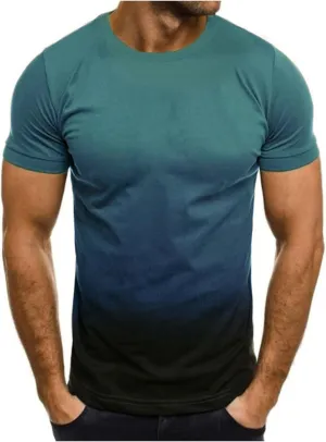 Mens Summer Casual Shirts Trendy Loose Short Sleeve Crew Neck Gradient Color Tee Tops Fashion Athletic T-Shirts