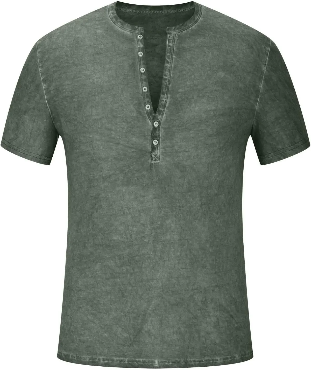 Mens Summer Cotton T-Shirts Loose Short Sleeve Casual Crew Neck Solid Color Blouse Fashion Button Athletic Tops