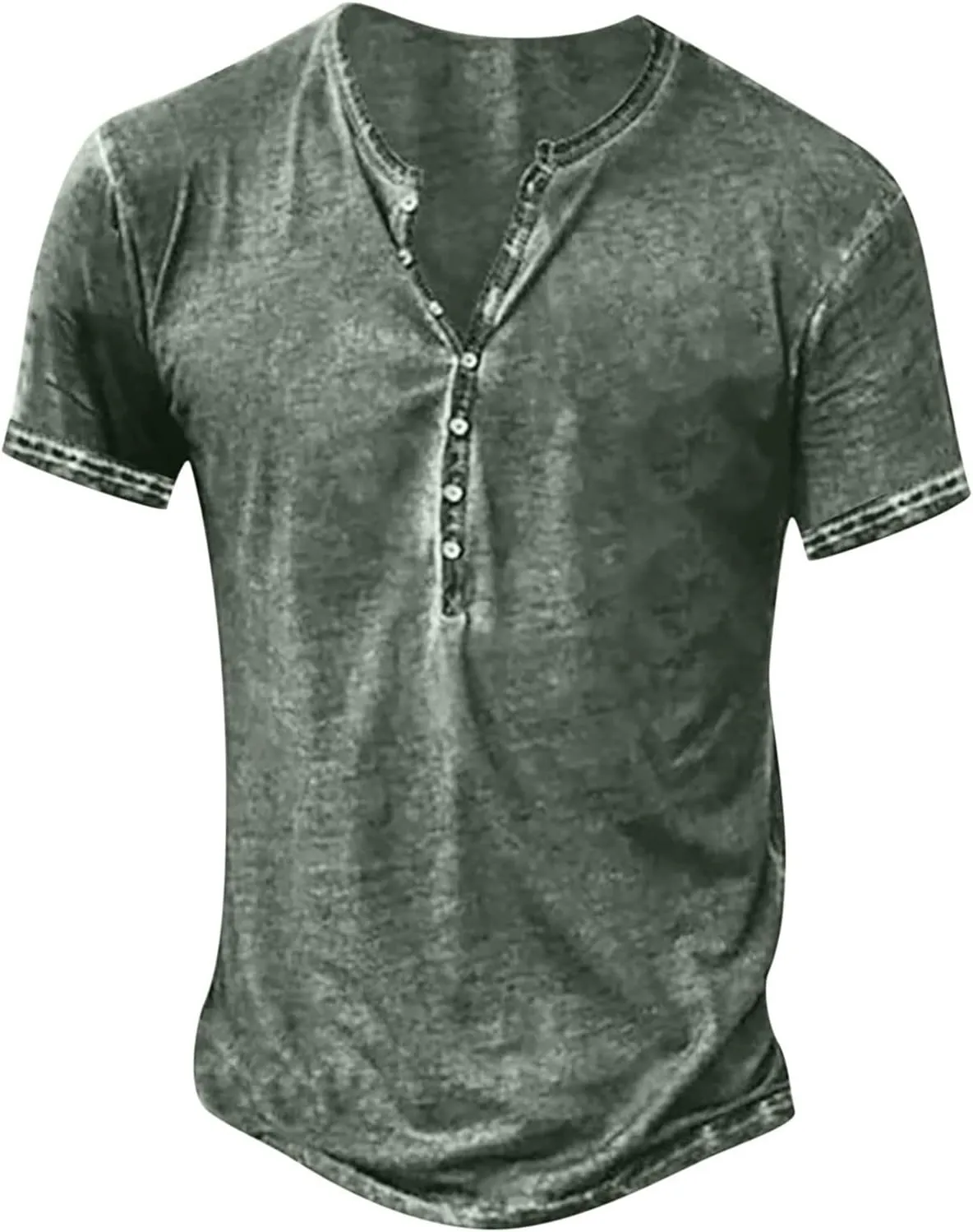Mens Summer Cotton T-Shirts Loose Short Sleeve Casual Crew Neck Solid Color Blouse Fashion Button Athletic Tops