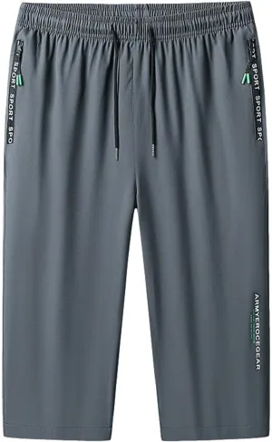 Men's Summer Thin Loose Sports Wear Ice Silk Quick Drying Leisure Beach Capri Pants Nonslip Band Men Pants
