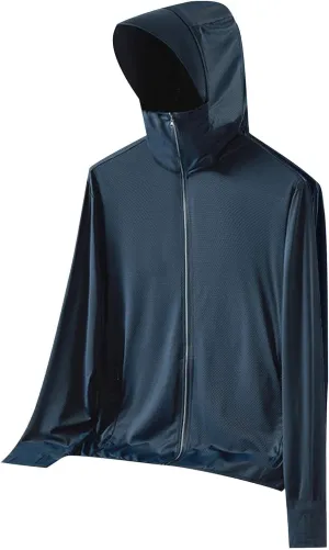 Men's UPF 50  Full Zip Fishing Hoodies Sun Shirts with Mask UV Neck Gaiter Hoodie Quick Dry Long Sleeve Hiking Shirts