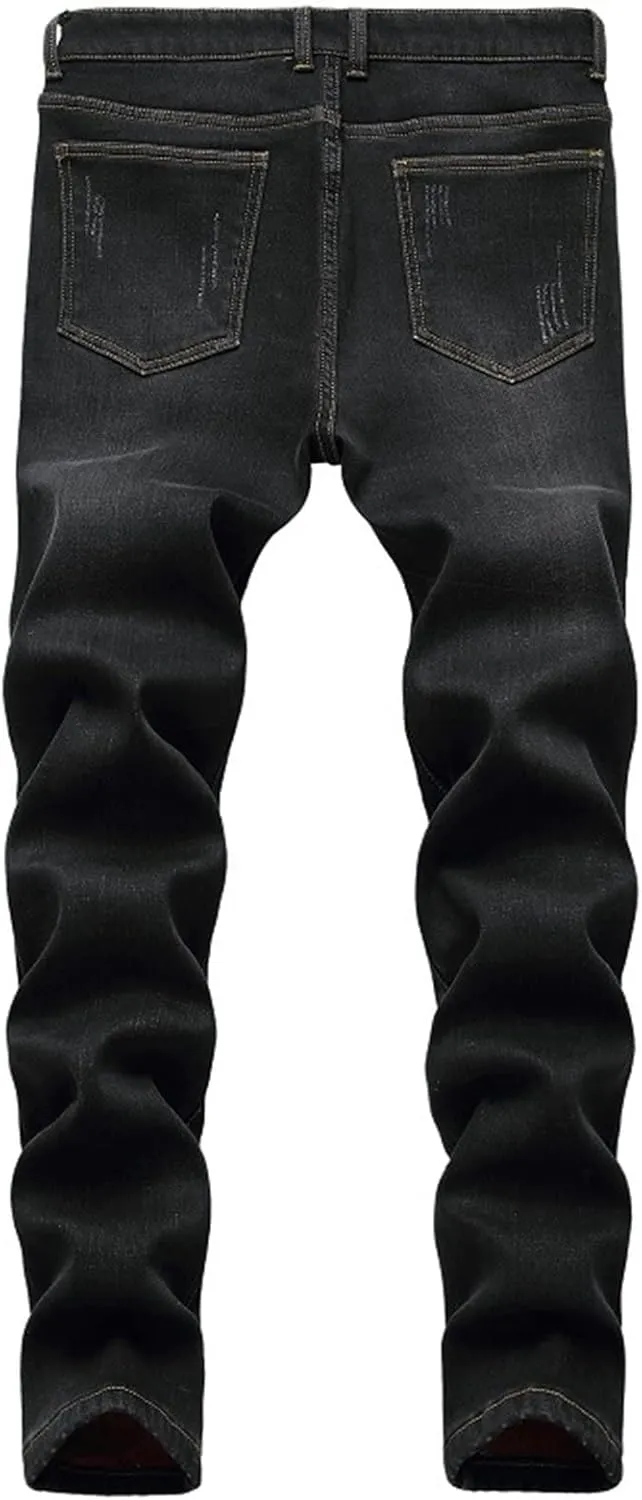 Men's Winter Fleece Lined Jeans Thicken Warm Stretch Denim Pants Regular Fit Classic Straight Leg Jean Trousers