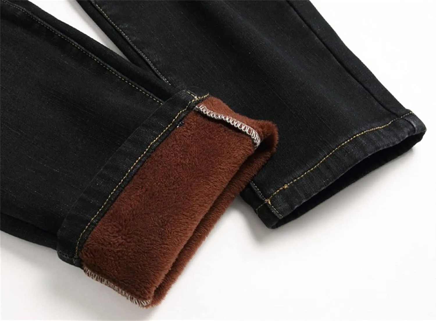 Men's Winter Fleece Lined Jeans Thicken Warm Stretch Denim Pants Regular Fit Classic Straight Leg Jean Trousers