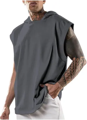 Men's Workout Muscle Hooded Tank Tops Sleeveless Athletic Gym Hoodies Bodybuilding Training Fitness Cut Off T-Shirts
