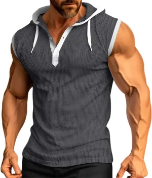 Men's Zip Up Hoodie Shirt Workout Cotton Fleece Cut Off Sleeveless Sweatshirt Tank Pockets Drawstring Solid Sport Tops