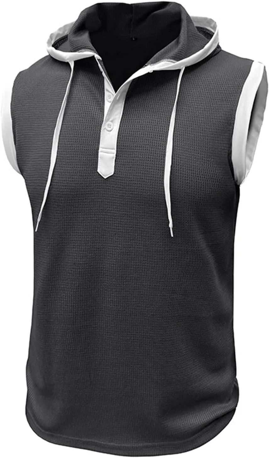 Men's Zip Up Hoodie Shirt Workout Cotton Fleece Cut Off Sleeveless Sweatshirt Tank Pockets Drawstring Solid Sport Tops