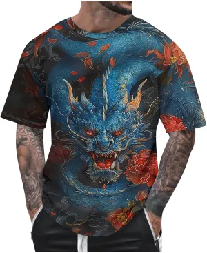Muscularfit Tshirts Shirts for Men Graphic Vintage Print Graphic Pullover Top Summer Causal Short Sleeve Crewneck Beach Shirt