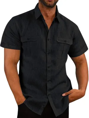 Oversized Tee Shirt Men 2024 Summer Short Sleeve Cotton Linen Button Down Shirts Casual Solid Beach Trendy Clothes