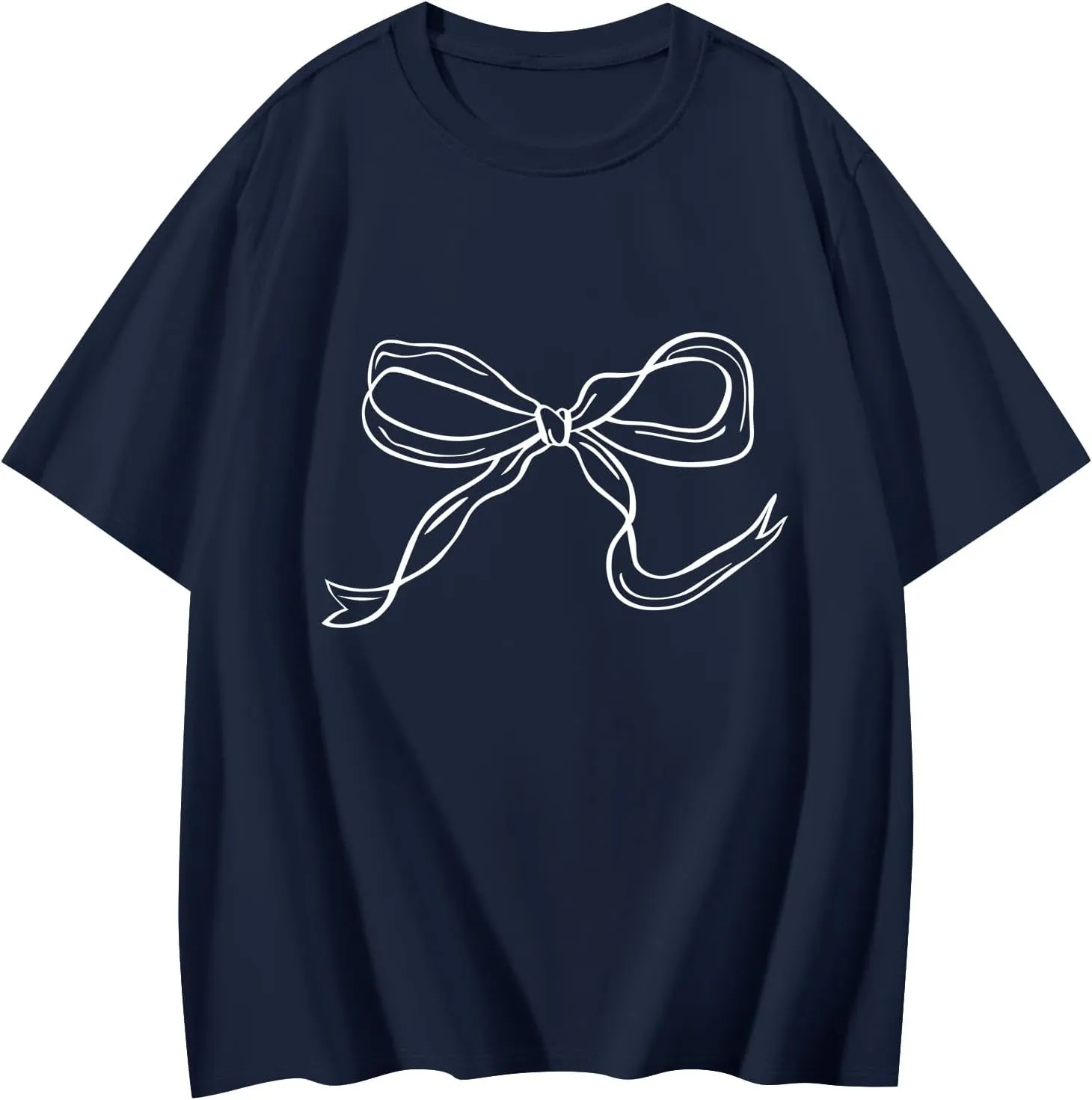 Oversized Tshirts for Women Bow Graphic Tees Cute Y2k Tops Crewneck Baggy Short Sleeve Shirts Teens Girls Summer Tops
