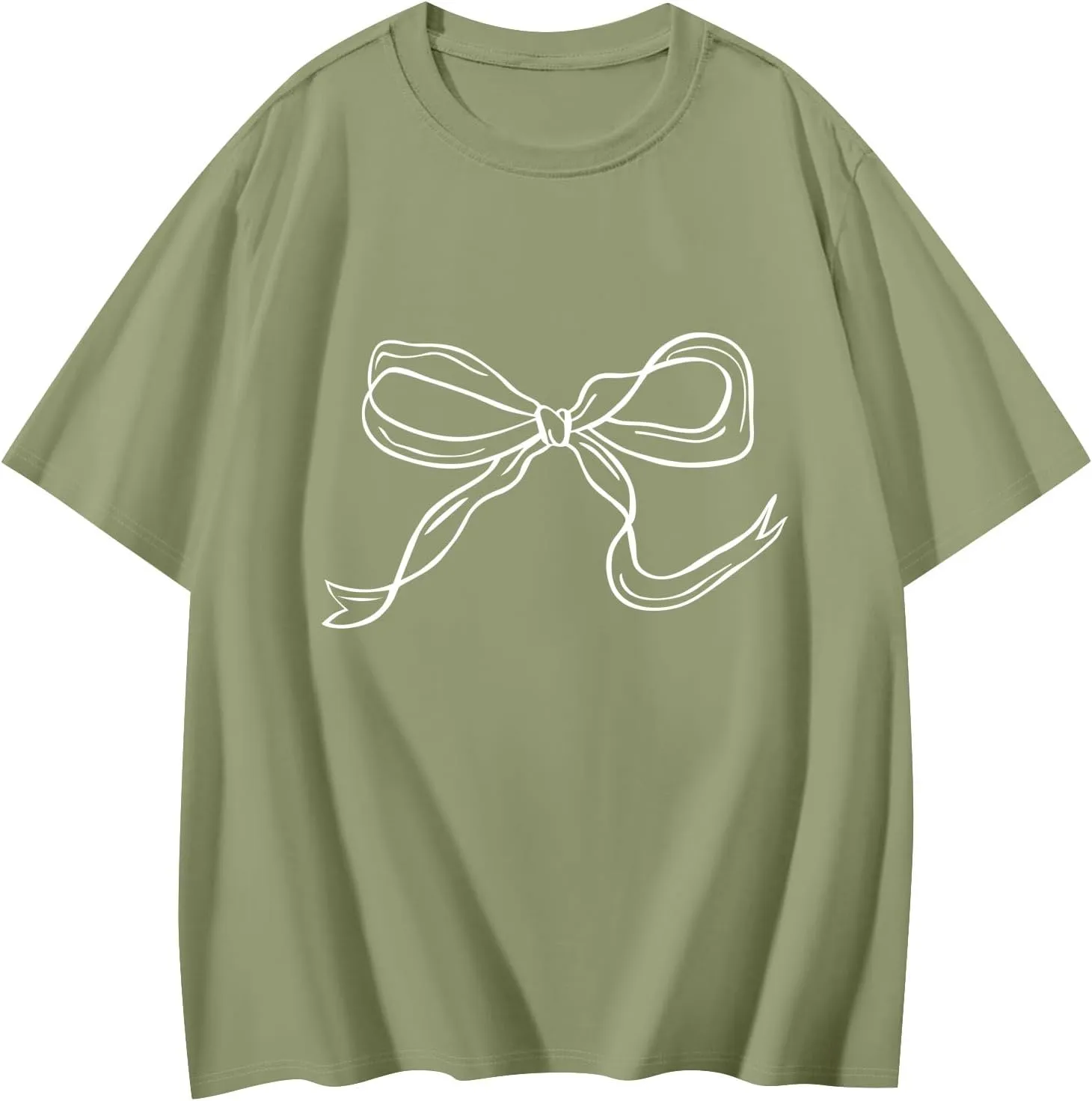 Oversized Tshirts for Women Bow Graphic Tees Cute Y2k Tops Crewneck Baggy Short Sleeve Shirts Teens Girls Summer Tops