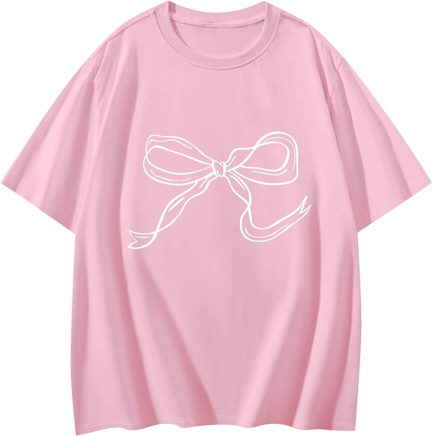 Oversized Tshirts for Women Bow Graphic Tees Cute Y2k Tops Crewneck Baggy Short Sleeve Shirts Teens Girls Summer Tops