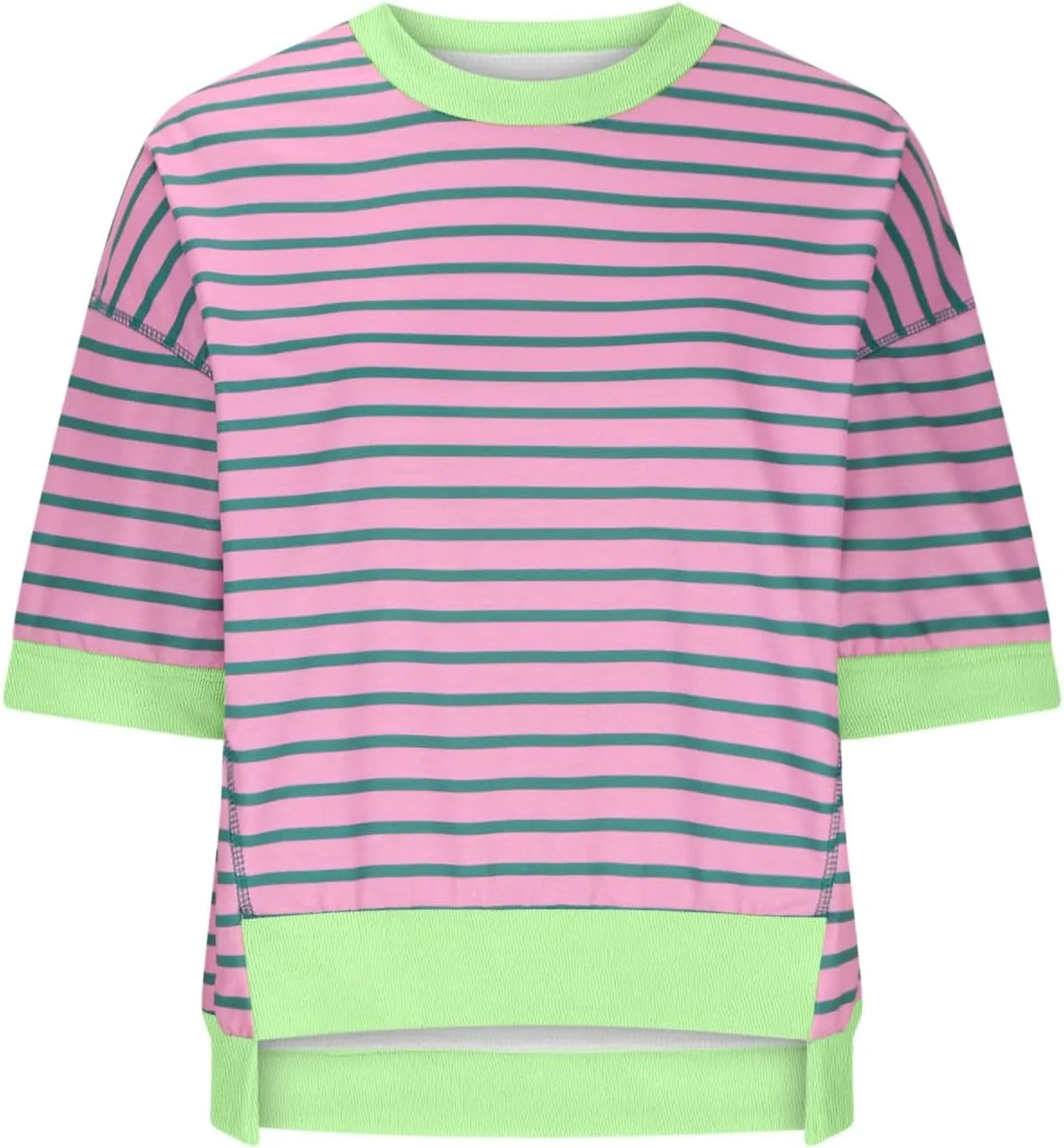 Oversized Tshirts for Women Casual Half Sleeve Summer Tops Workout Striped Shirt Loose Fit Crewneck Sweatshirt