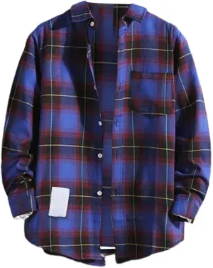 Plaid Shirts for Men Big and Tall Long Sleeve Snap Button Down Cotton Shirts with Pocket Regular Fit Work Tops