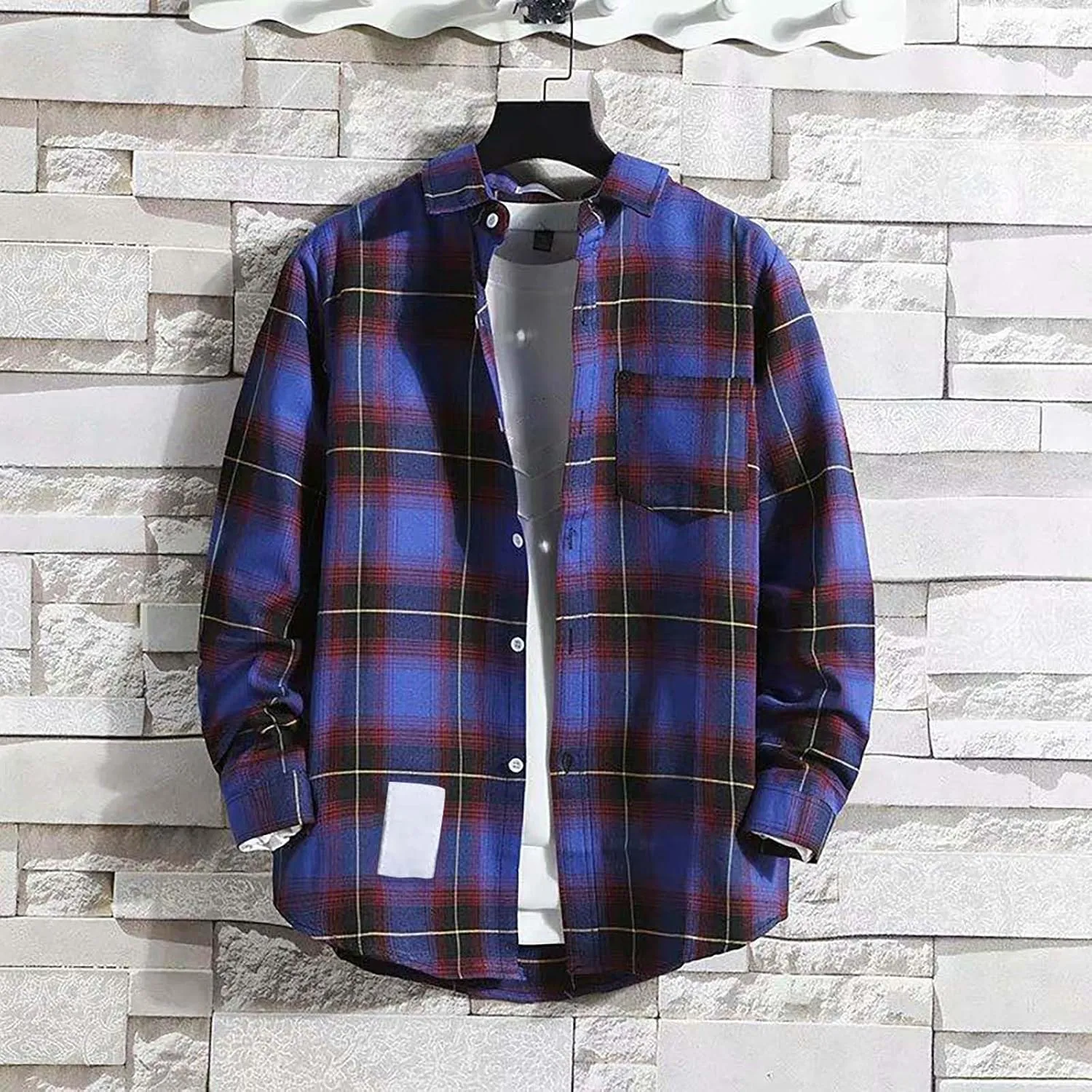 Plaid Shirts for Men Big and Tall Long Sleeve Snap Button Down Cotton Shirts with Pocket Regular Fit Work Tops