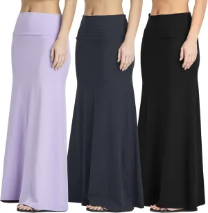 Real Essentials 3 Pack: Women's Ultra-Soft Flowy Maxi High Waisted Long Skirts (Available in Plus Size)