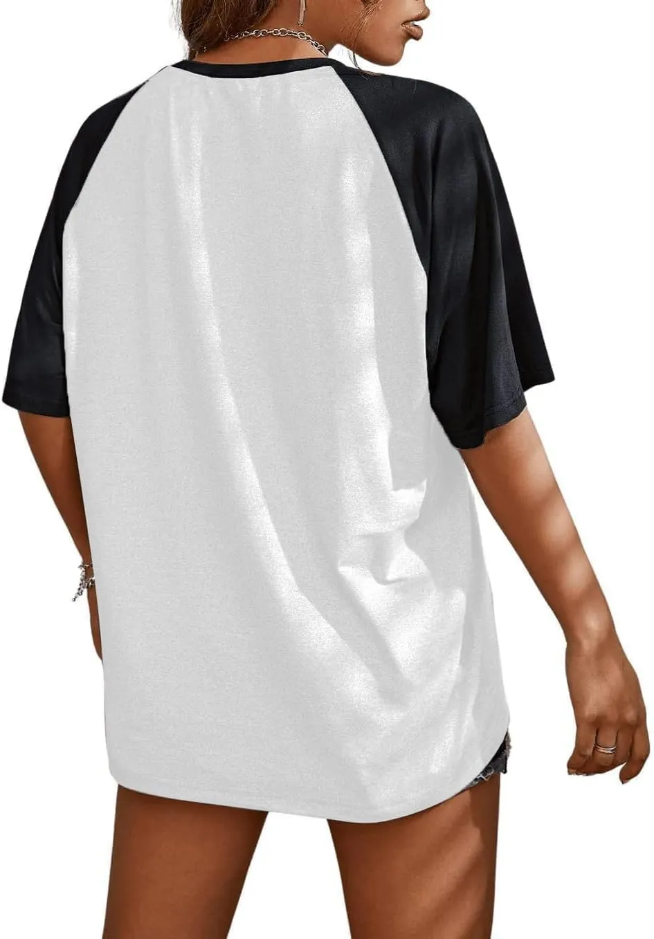 Remidoo Womens Short Sleeve Oversized T Shirt Color Block V Neck Casual Tee Tops