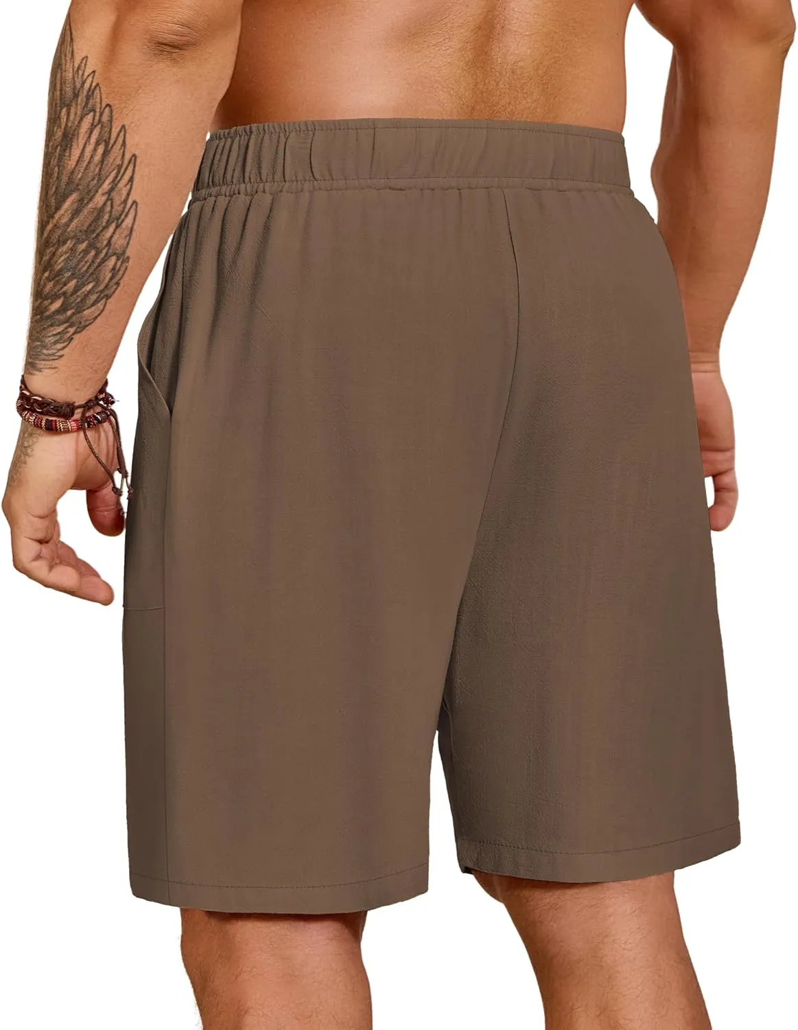 Riyiper 2 Pack Men's Big and Tall Linen Shorts, Drawstring Casual Shorts with Pockets Elastic Waist Beach Summer Shorts