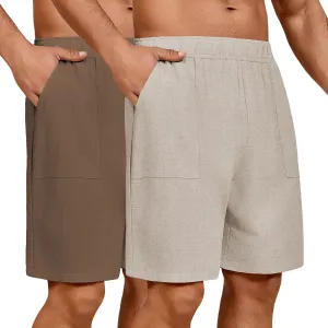 Riyiper 2 Pack Men's Big and Tall Linen Shorts, Drawstring Casual Shorts with Pockets Elastic Waist Beach Summer Shorts