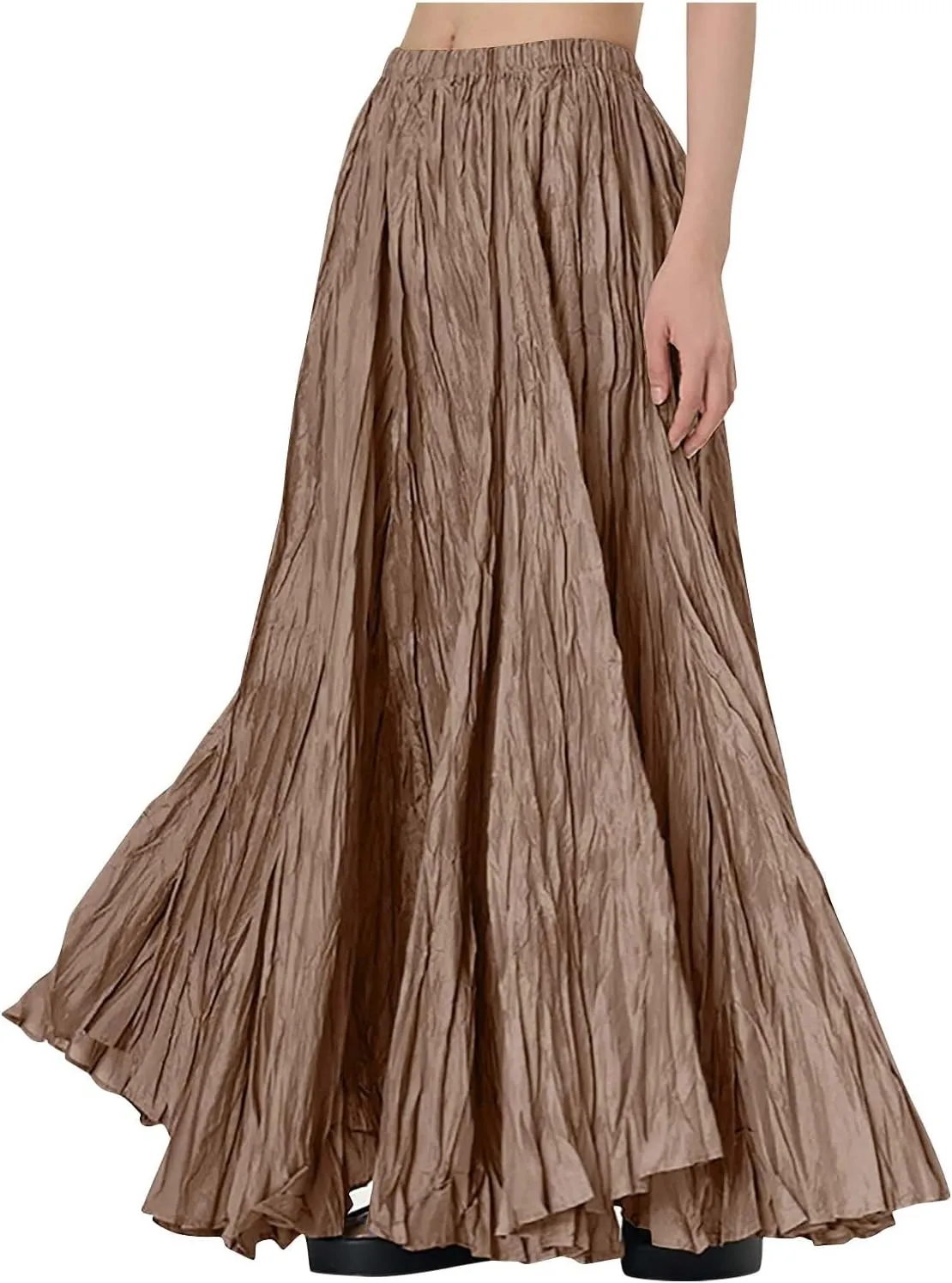 Skirts for Women Trendy Summer Pleated Wrinkle Boho Elastic High Waist Flowy Swing Maxi Long Skirt Holiday Outfit