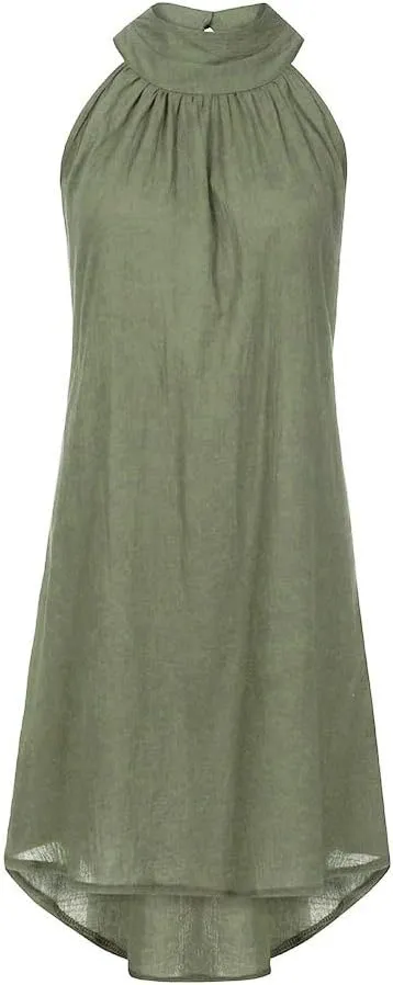 Summer Cotton Linen Dress for Women Trendy Sleeveless Ruched T Shirts Dress Loose Fit A-Line Beach Sexy Sundress