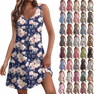 Summer Dresses for Women 2025 Beach Vacation Sundresses Plus Size Hawaiian Dresses Floral Print Boho Tank Dress