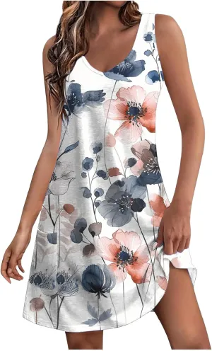 Summer Dresses for Women 2025 Beach Vacation Sundresses Plus Size Hawaiian Dresses Floral Print Boho Tank Dress