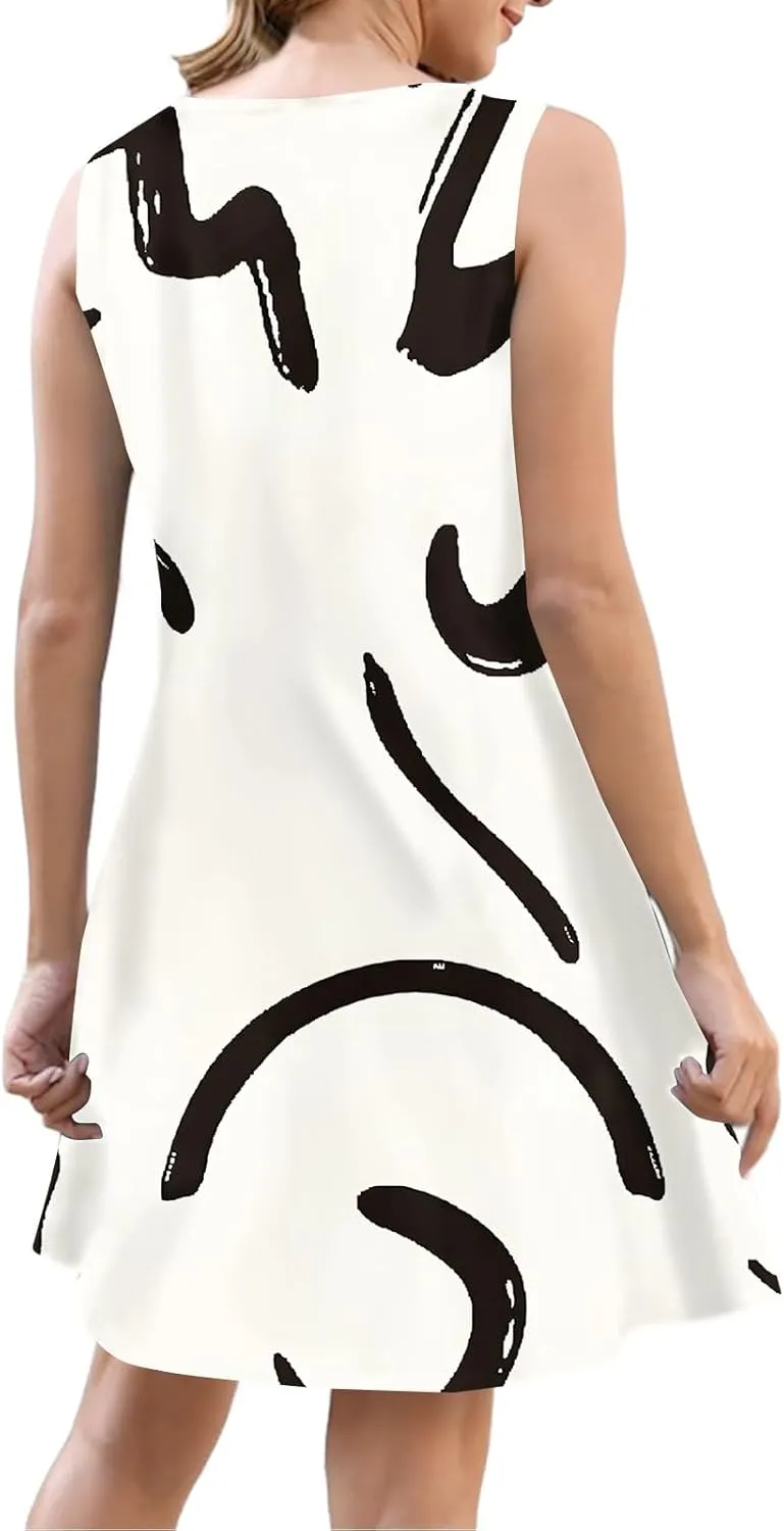 Summer Dresses for Women 2025 Loose Fit Sundress Sleeveless V Neck Beach Vacation Dress Casual Tank Dress with Pockets