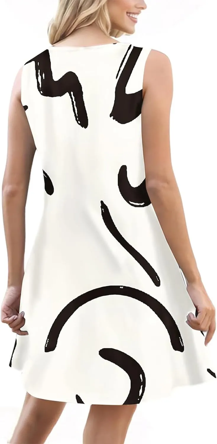 Summer Dresses for Women 2025 Loose Fit Sundress Sleeveless V Neck Beach Vacation Dress Casual Tank Dress with Pockets
