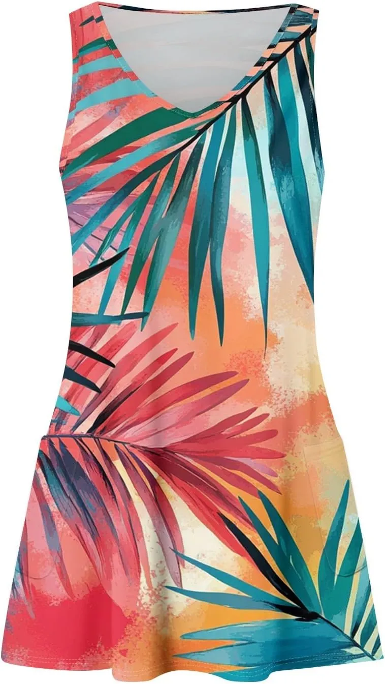 Summer Dresses for Women 2025 Sleeveless Sundress Printed V Neck Tank Dress Loose Fit Beach Vacation Dress with Pockets