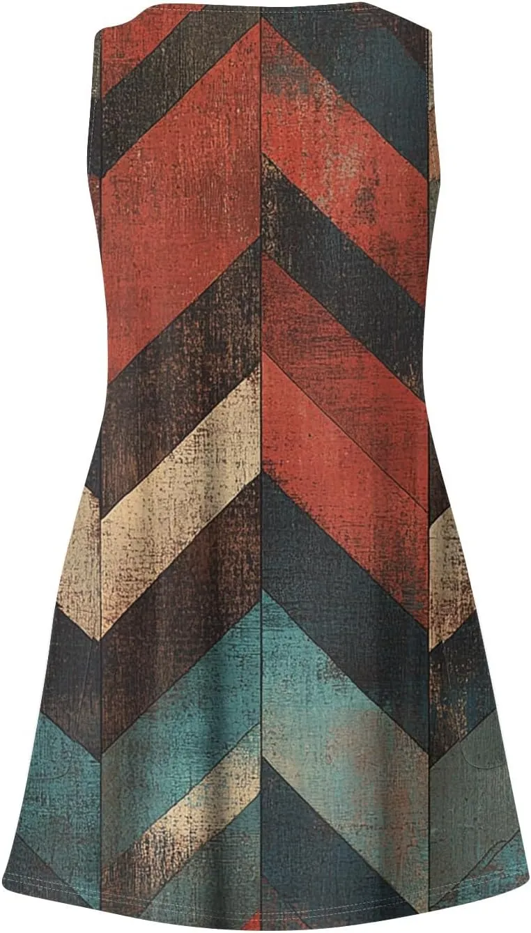 Summer Dresses for Women 2025 Sleeveless Sundress Printed V Neck Tank Dress Loose Fit Beach Vacation Dress with Pockets