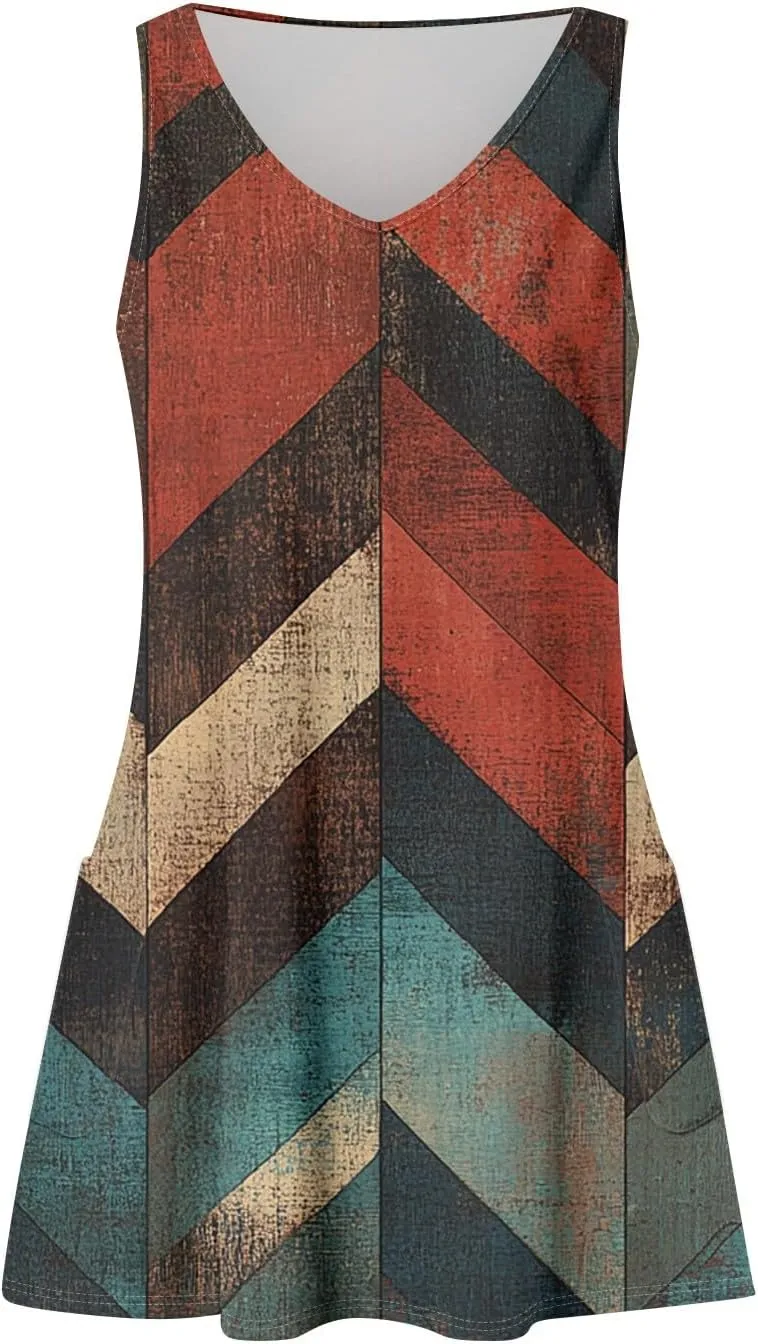 Summer Dresses for Women 2025 Sleeveless Sundress Printed V Neck Tank Dress Loose Fit Beach Vacation Dress with Pockets