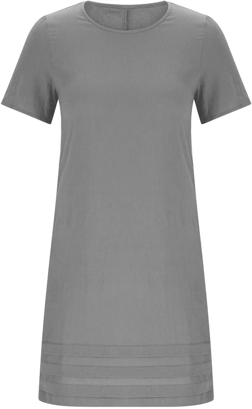 Summer Dresses for Women Short Sleeve Scoop Neck Cotton Linen Tunic Tshirt Dress Casual Loose Fit Vacation Sundress