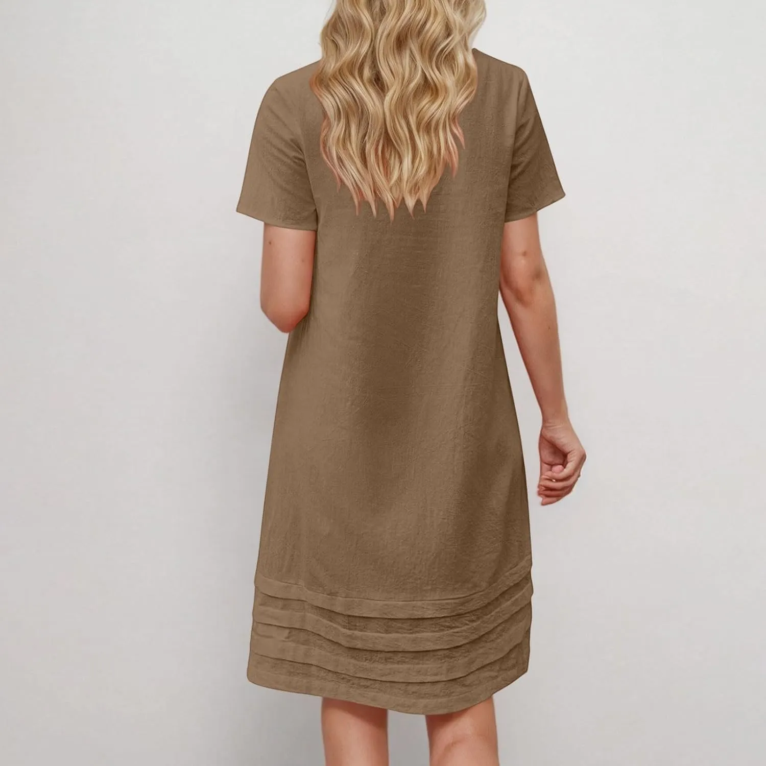 Summer Dresses for Women Short Sleeve Scoop Neck Cotton Linen Tunic Tshirt Dress Casual Loose Fit Vacation Sundress