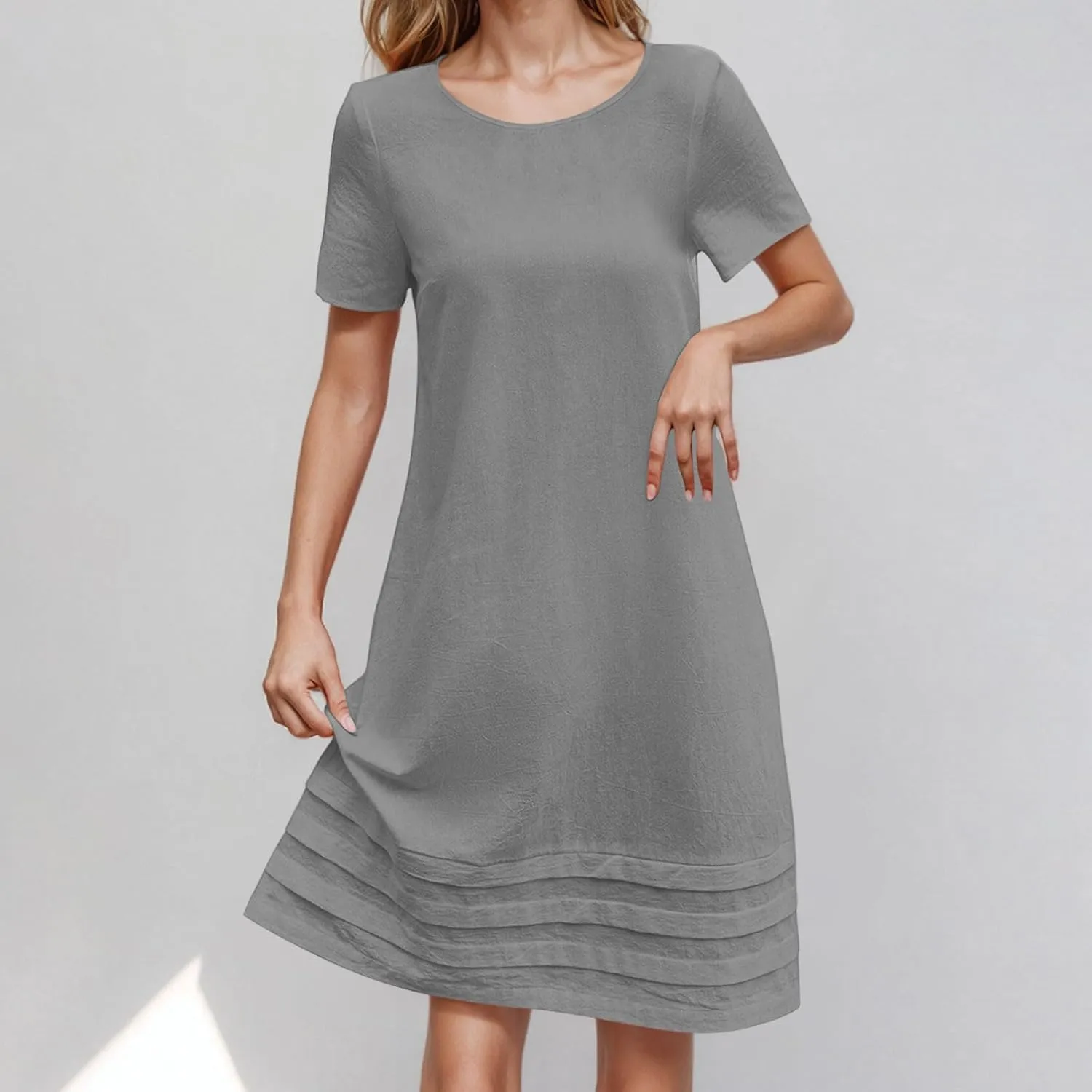 Summer Dresses for Women Short Sleeve Scoop Neck Cotton Linen Tunic Tshirt Dress Casual Loose Fit Vacation Sundress
