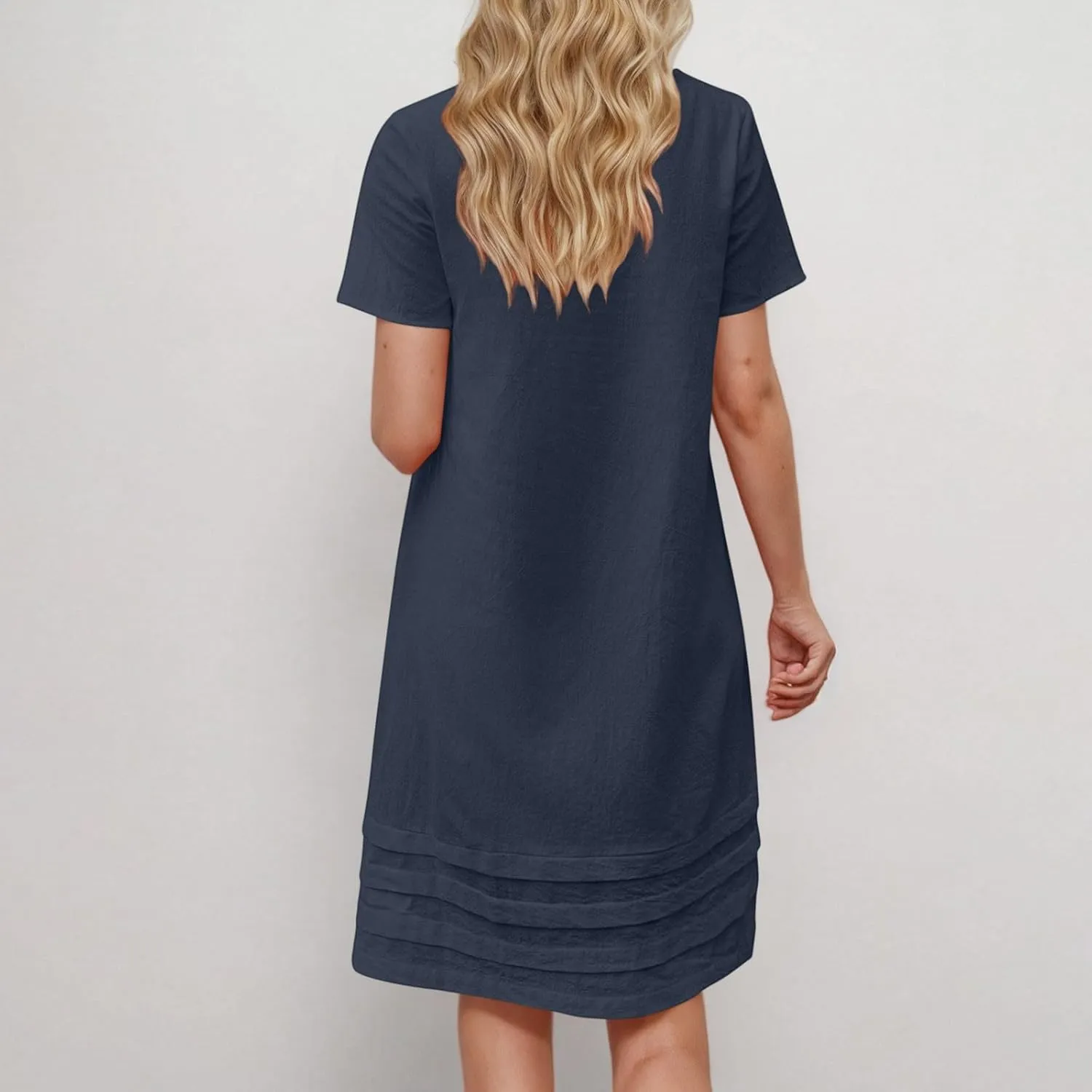 Summer Dresses for Women Short Sleeve Scoop Neck Cotton Linen Tunic Tshirt Dress Casual Loose Fit Vacation Sundress