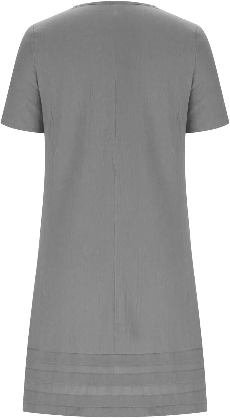 Summer Dresses for Women Short Sleeve Scoop Neck Cotton Linen Tunic Tshirt Dress Casual Loose Fit Vacation Sundress