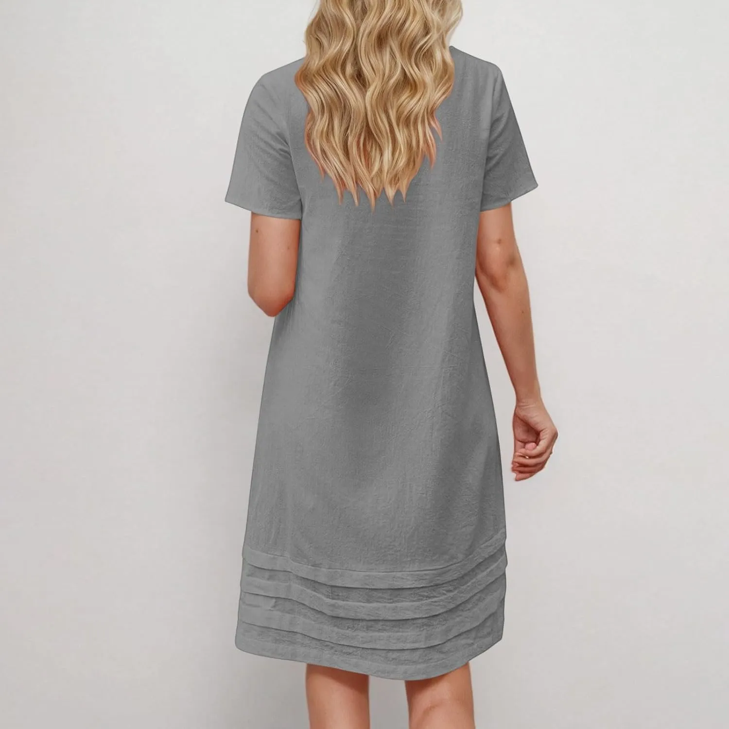 Summer Dresses for Women Short Sleeve Scoop Neck Cotton Linen Tunic Tshirt Dress Casual Loose Fit Vacation Sundress