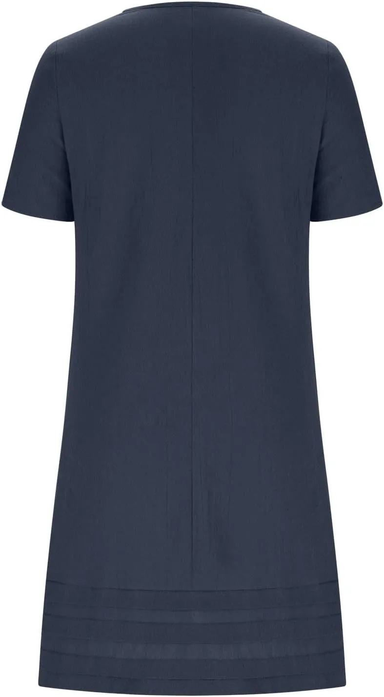 Summer Dresses for Women Short Sleeve Scoop Neck Cotton Linen Tunic Tshirt Dress Casual Loose Fit Vacation Sundress