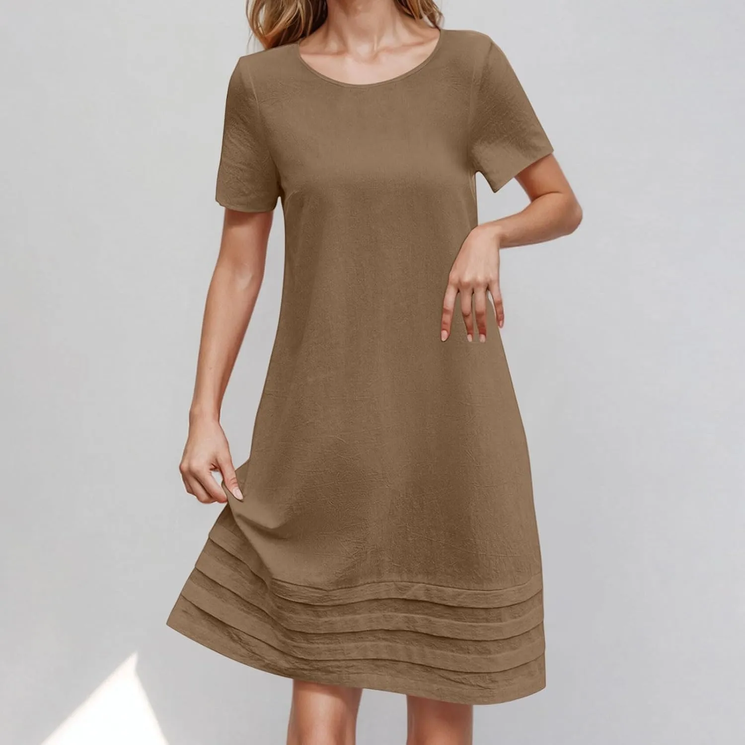 Summer Dresses for Women Short Sleeve Scoop Neck Cotton Linen Tunic Tshirt Dress Casual Loose Fit Vacation Sundress