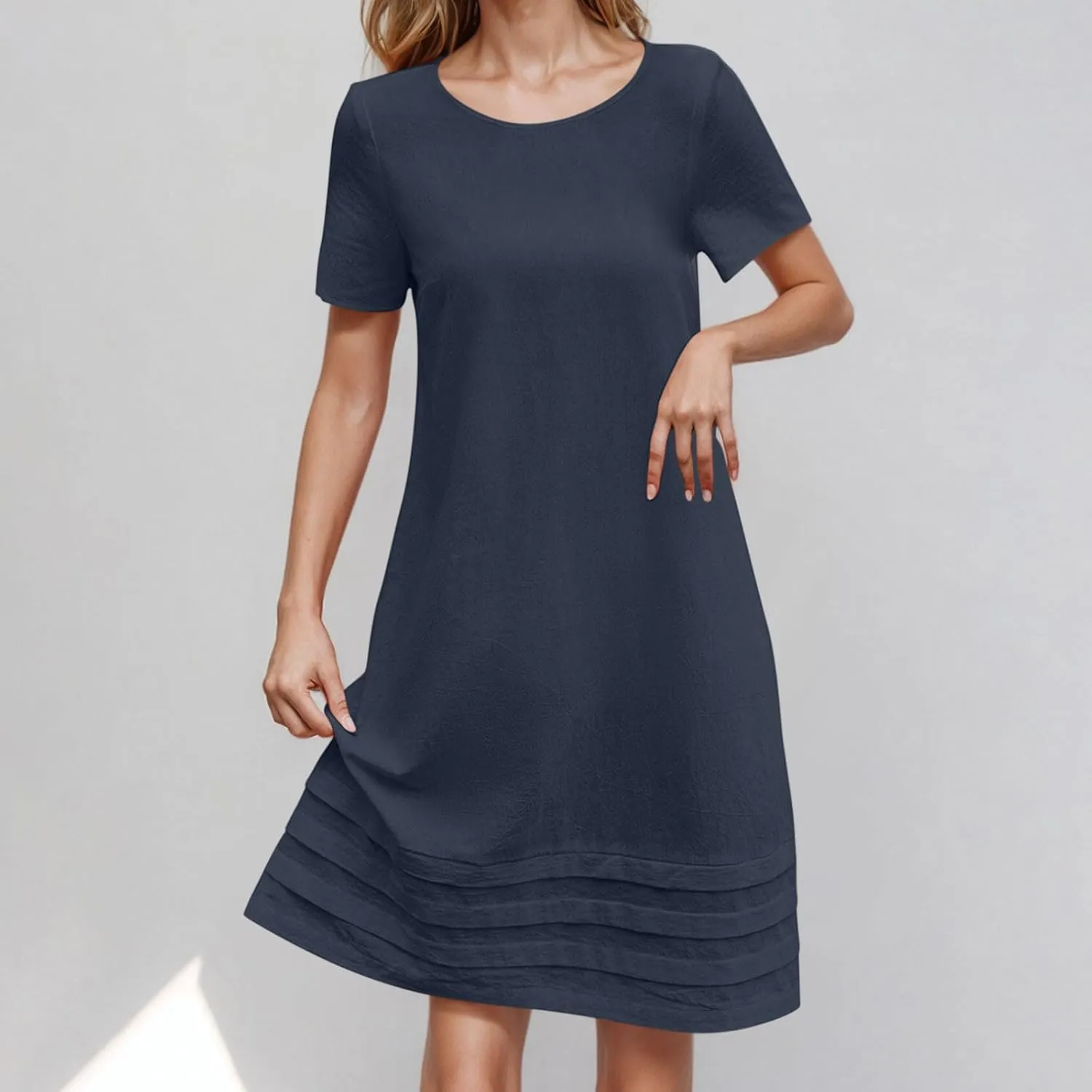 Summer Dresses for Women Short Sleeve Scoop Neck Cotton Linen Tunic Tshirt Dress Casual Loose Fit Vacation Sundress