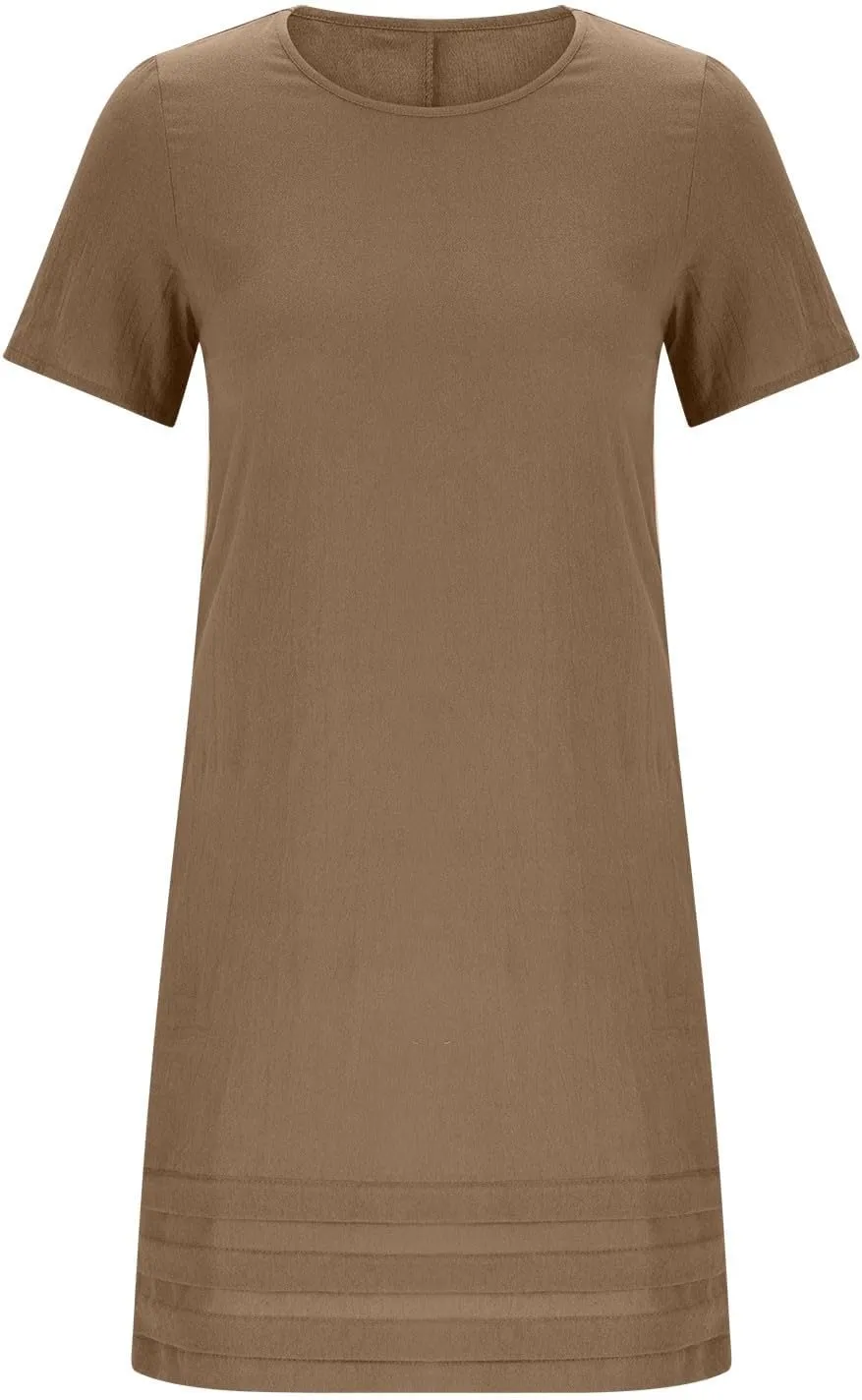 Summer Dresses for Women Short Sleeve Scoop Neck Cotton Linen Tunic Tshirt Dress Casual Loose Fit Vacation Sundress