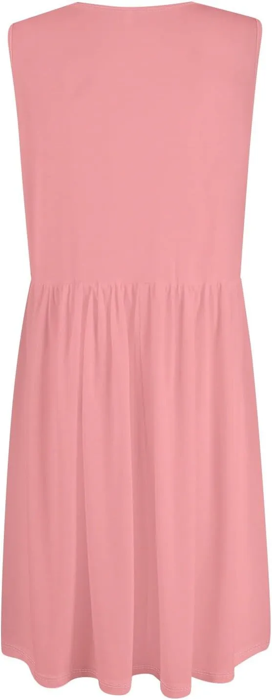 Summer Dresses for Women Sleeveless Solid Tank Casual Loose Fit Button Down A-Line Knee Length Sundress with Pockets