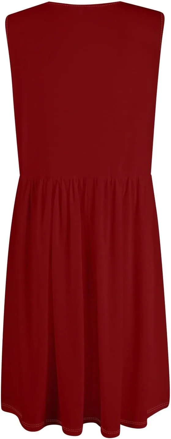 Summer Dresses for Women Sleeveless Solid Tank Casual Loose Fit Button Down A-Line Knee Length Sundress with Pockets
