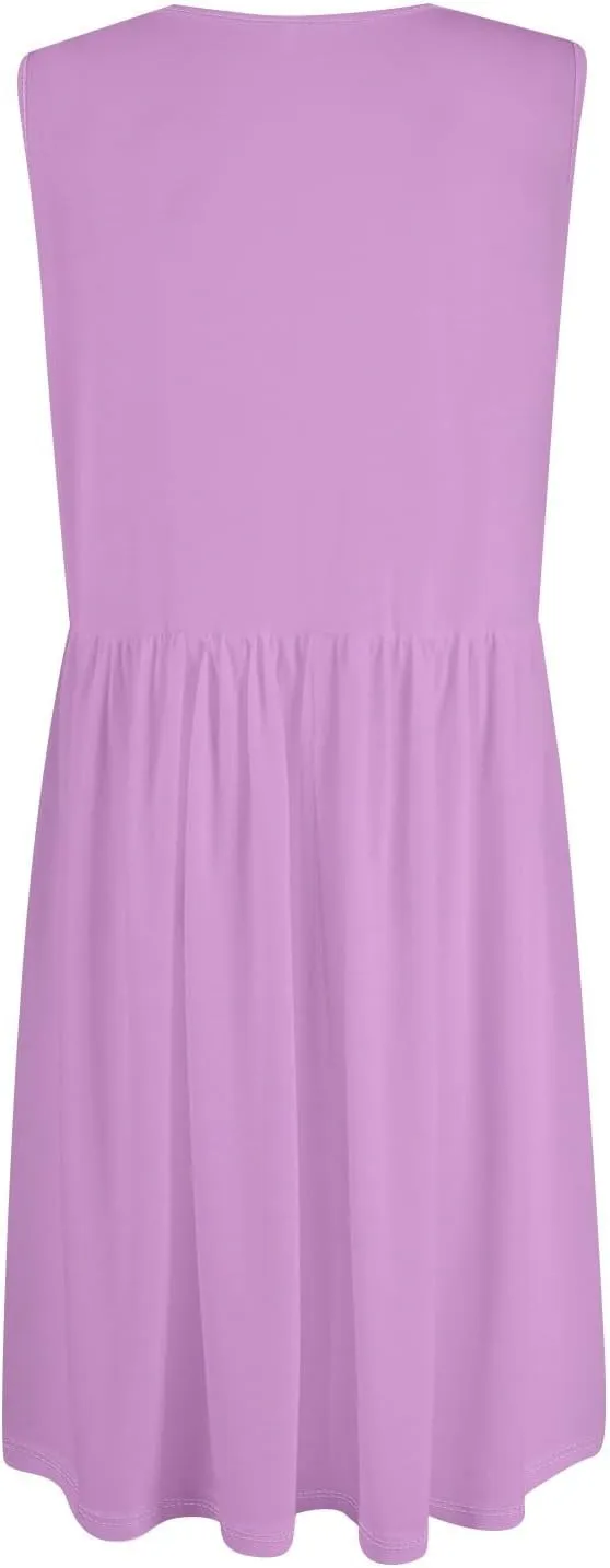 Summer Dresses for Women Sleeveless Solid Tank Casual Loose Fit Button Down A-Line Knee Length Sundress with Pockets
