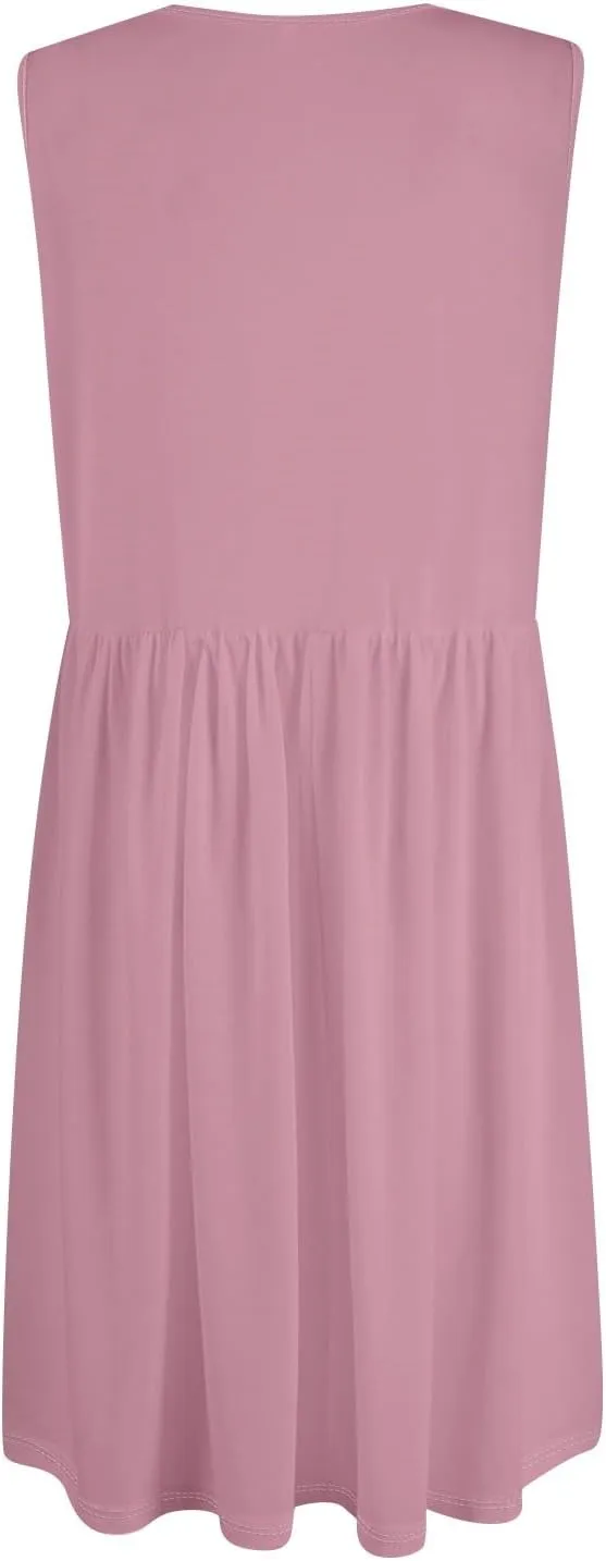 Summer Dresses for Women Sleeveless Solid Tank Casual Loose Fit Button Down A-Line Knee Length Sundress with Pockets