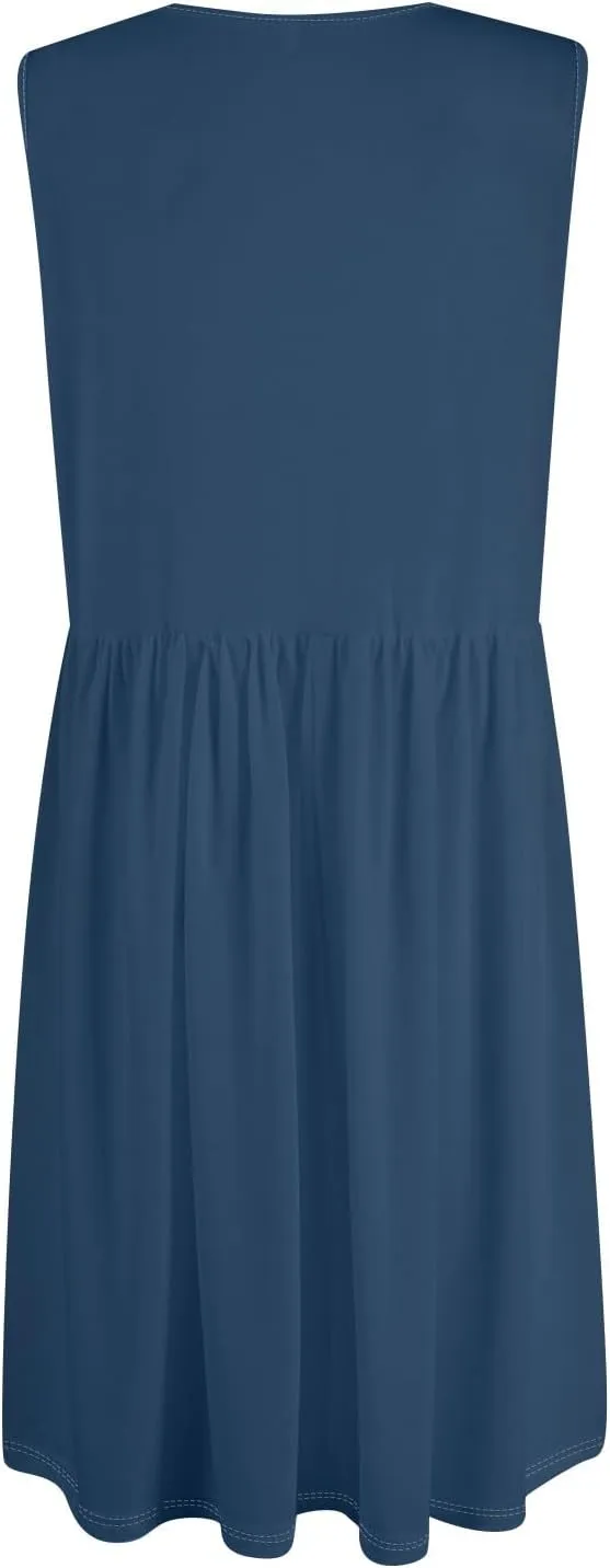 Summer Dresses for Women Sleeveless Solid Tank Casual Loose Fit Button Down A-Line Knee Length Sundress with Pockets